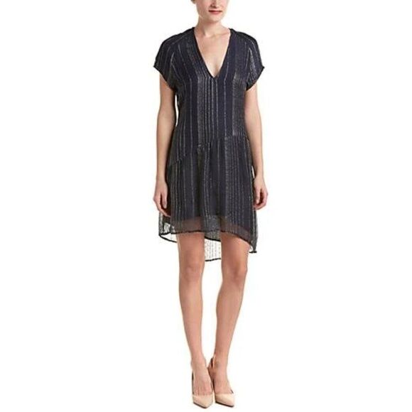 Zadig & Voltaire Racy Navy Blue Metal Shift Tunic Mini Dress S - Picture 1 of 11